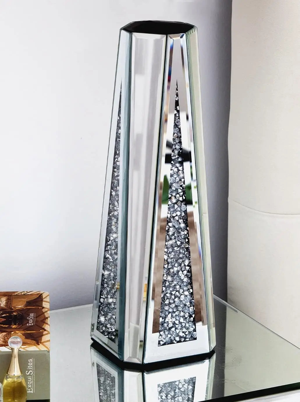 Luxury Crushed Diamond Mirrored Flower Vase