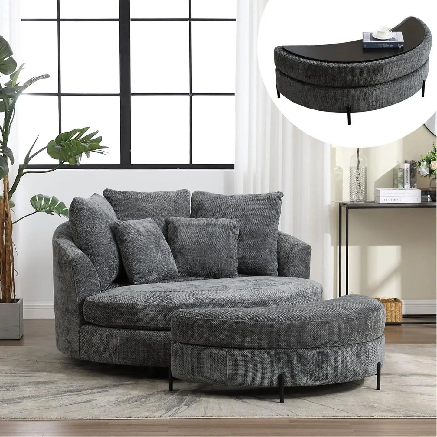 Oversized Chenille Barrel Chair w/ Optional Ottoman
