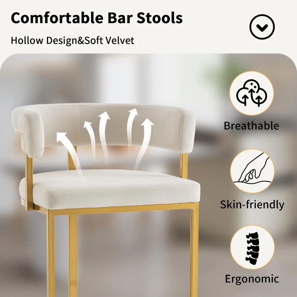 Velvet Bar Stools w/ Barrel Backrest (Set of 2)