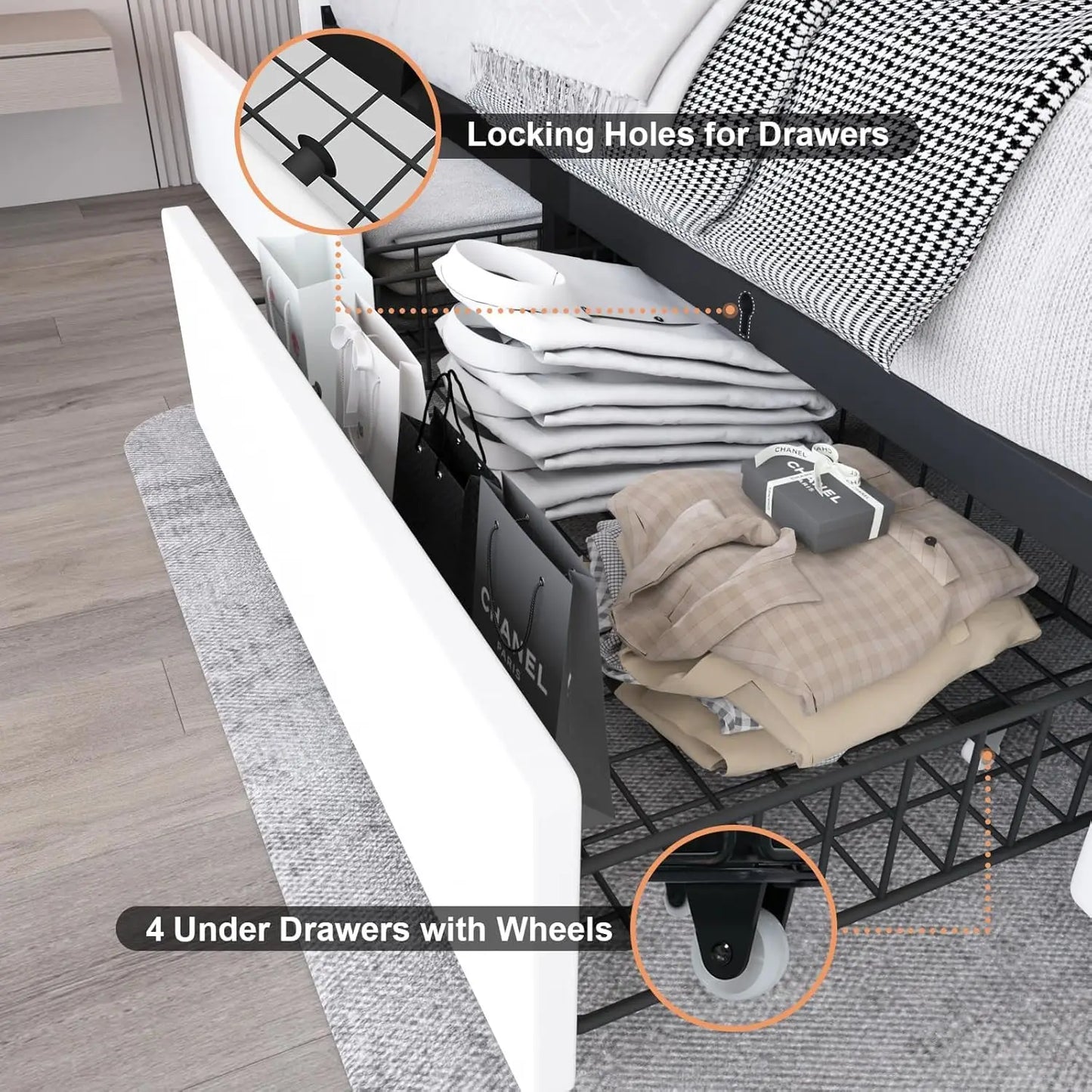 Full Size Bed Frame with 4 Drawers and LED Lighting