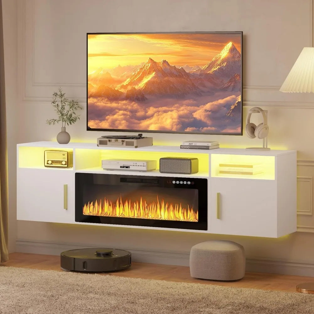 Wall Mounted Entertainment Center with LED Electric Fireplace