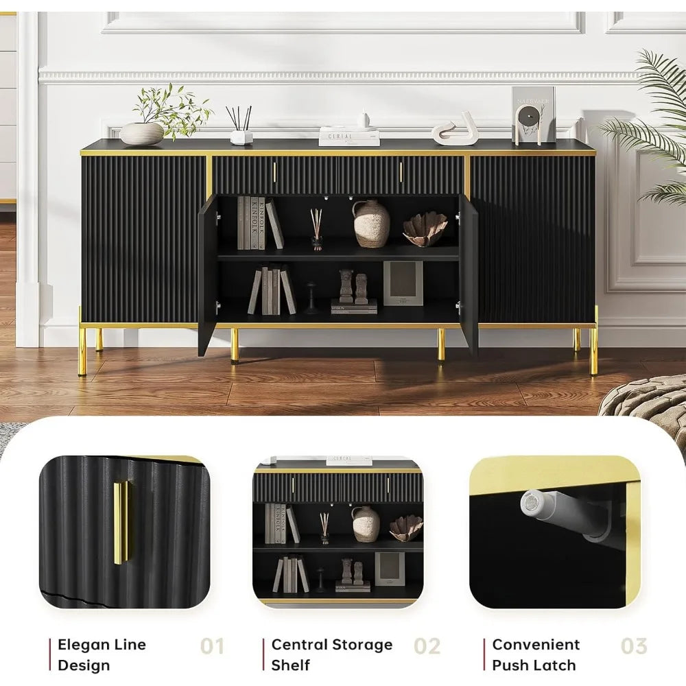 60” Fluted Sideboard Buffet Cabinet with Adjustable Shelves