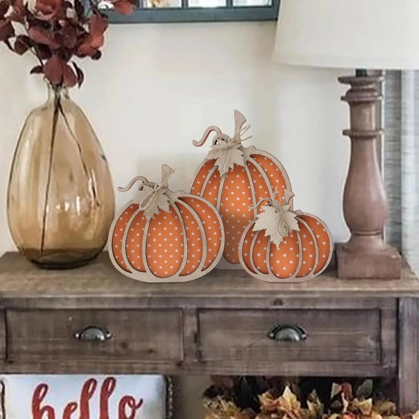 3 Pack of 2D Wooden Pumpkin Decoration