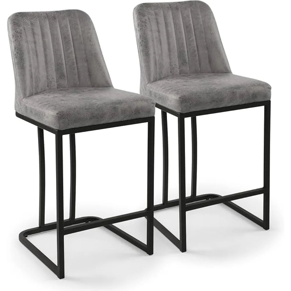 Upholstered Fabric Counter Height Bar Stools w/Footrest & Metal Legs