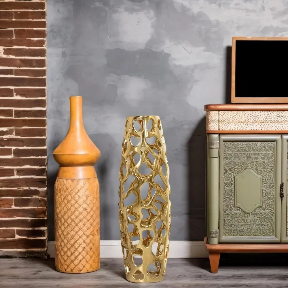 Large Gold Ceramic Floor Vase