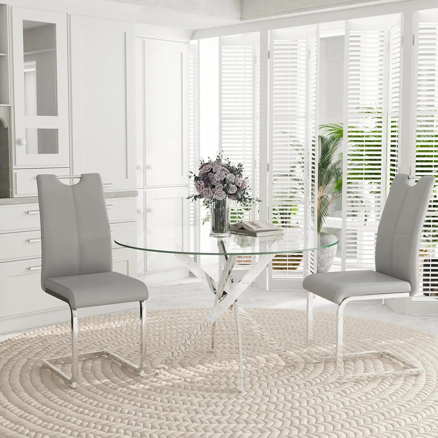 5-Piece Round Dining Table w/Tempered Glass