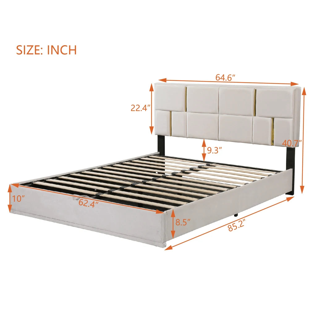 Queen Size Upholstered Platform Bed with Ottoman