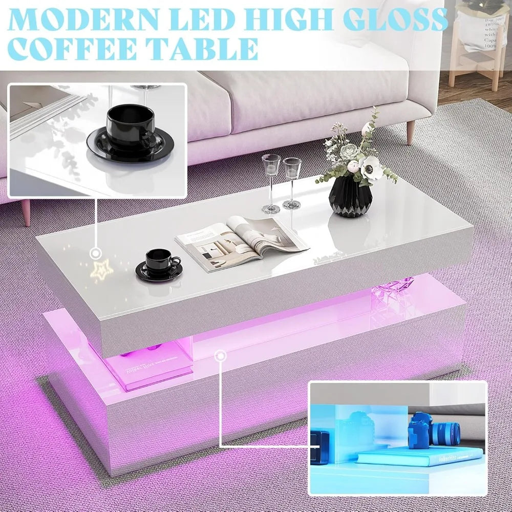 80" LED TV Stand w/40" Electric Fireplace & High Gloss Coffee Table (Set of 3)