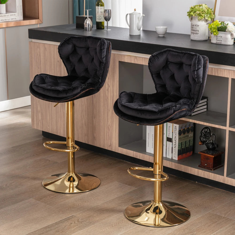 Height Adjustable Swivel Bar Stools w/Chrome Footrest Base (Set of 2)