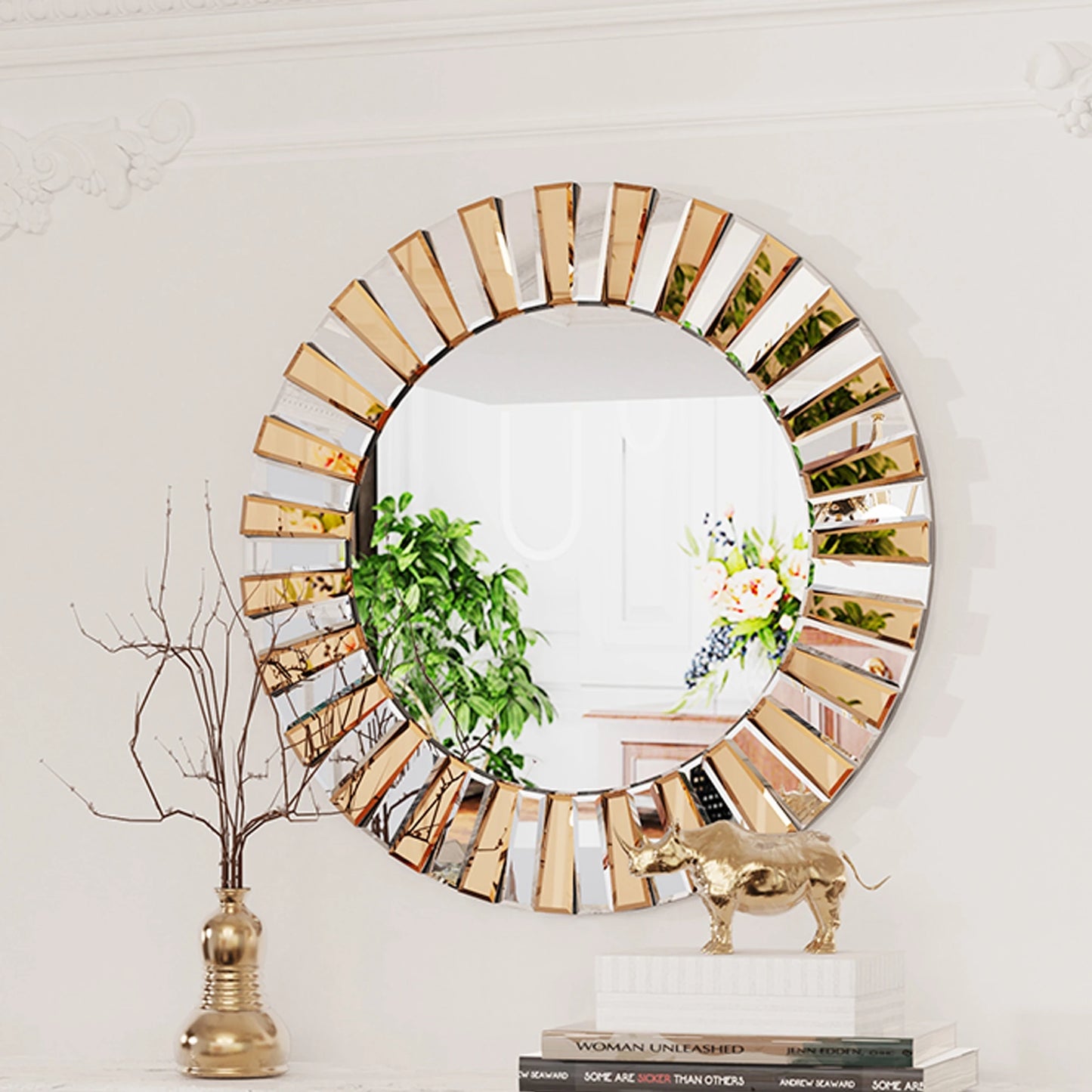 Round Sunburst Wall Mirror Beveled Edge Glass
