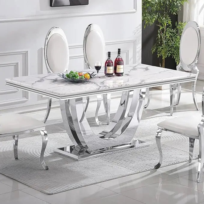 Glass Dining Table with Tempered Glass Tabletop
