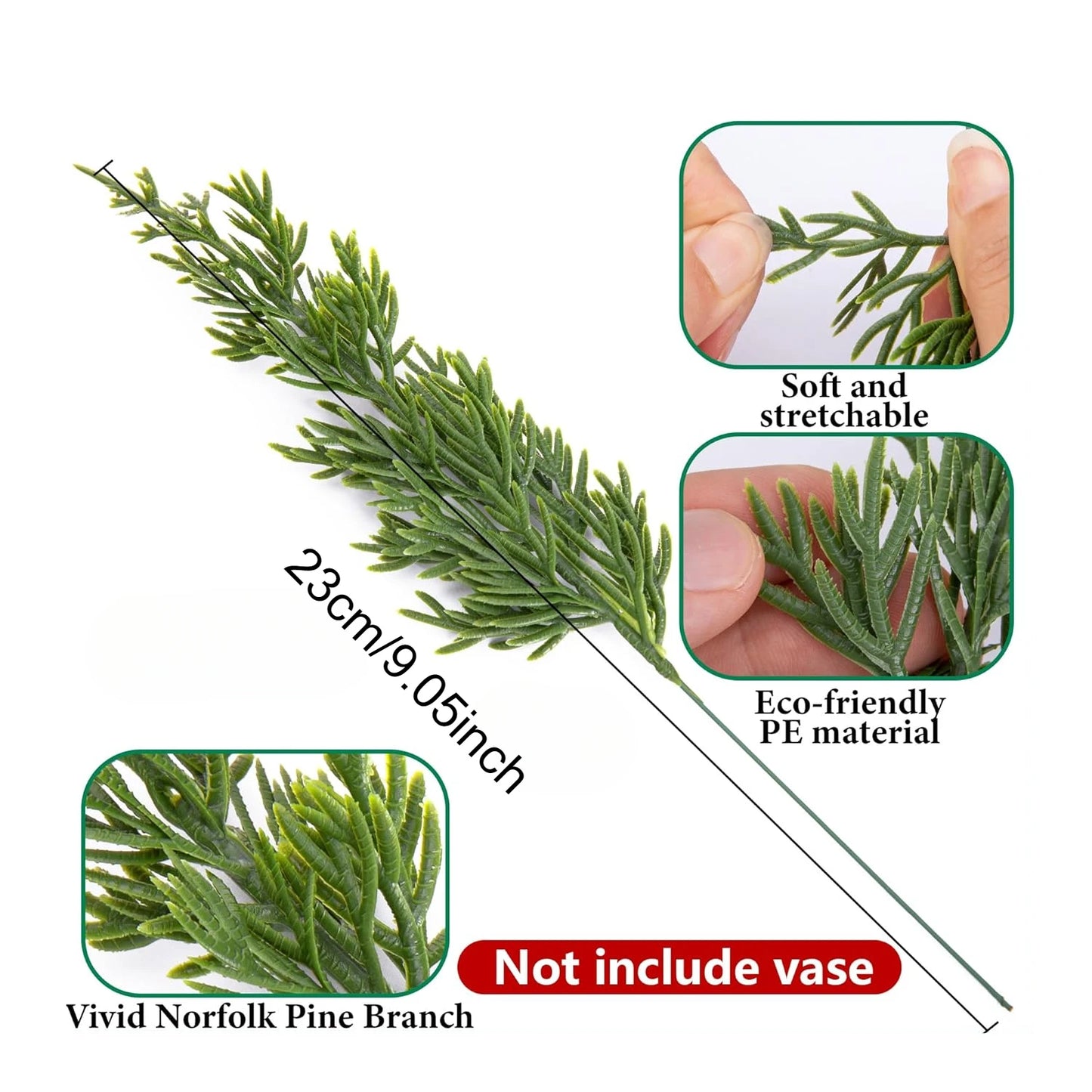 20-Pcs Christmas Artificial Pine Evergreen, Norfolk Pine, Cypress Leaves Stems