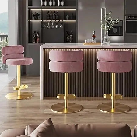 Adjustable Height Velvet Swivel Kitchen Counter Bar Stools