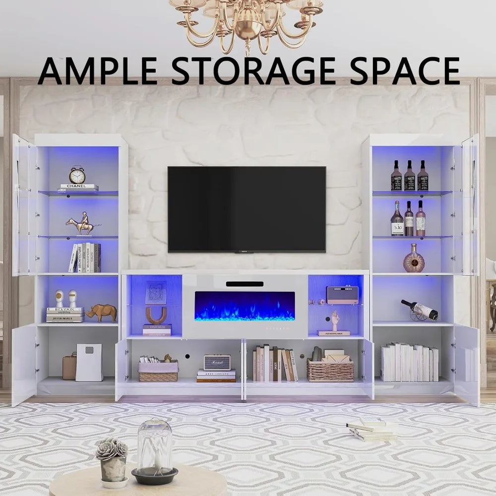 LED TV Entertainment Center w/Bookcase Storage
