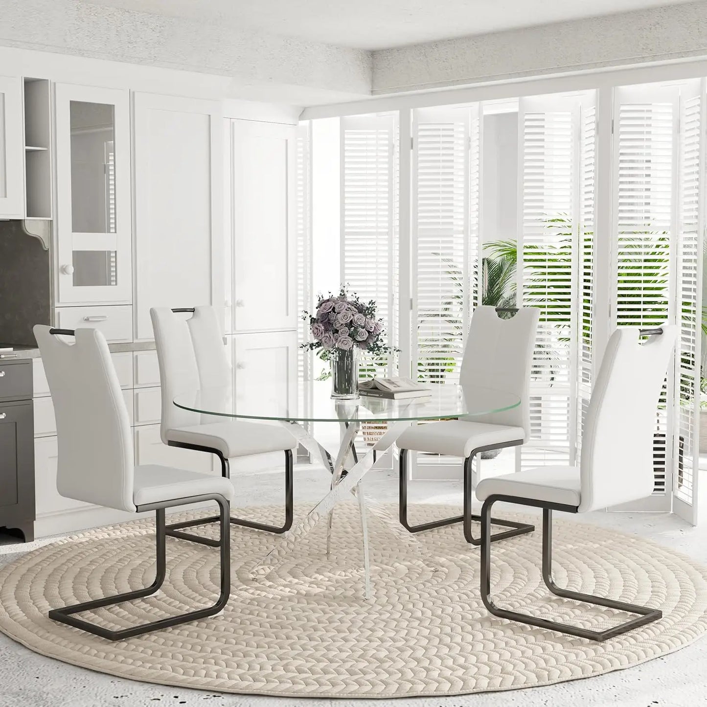 5-Piece Round Dining Table w/Tempered Glass
