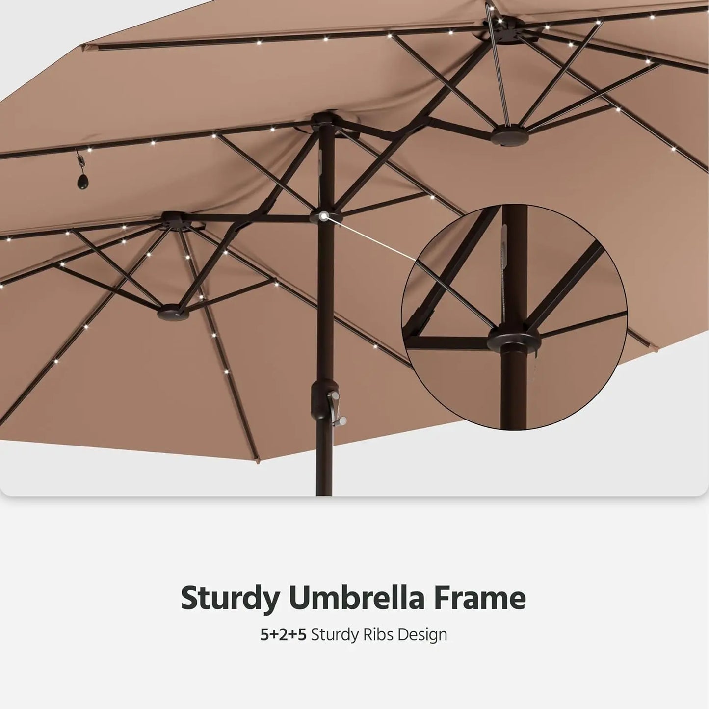 15ft Large Patio Umbrella with Solar Lights