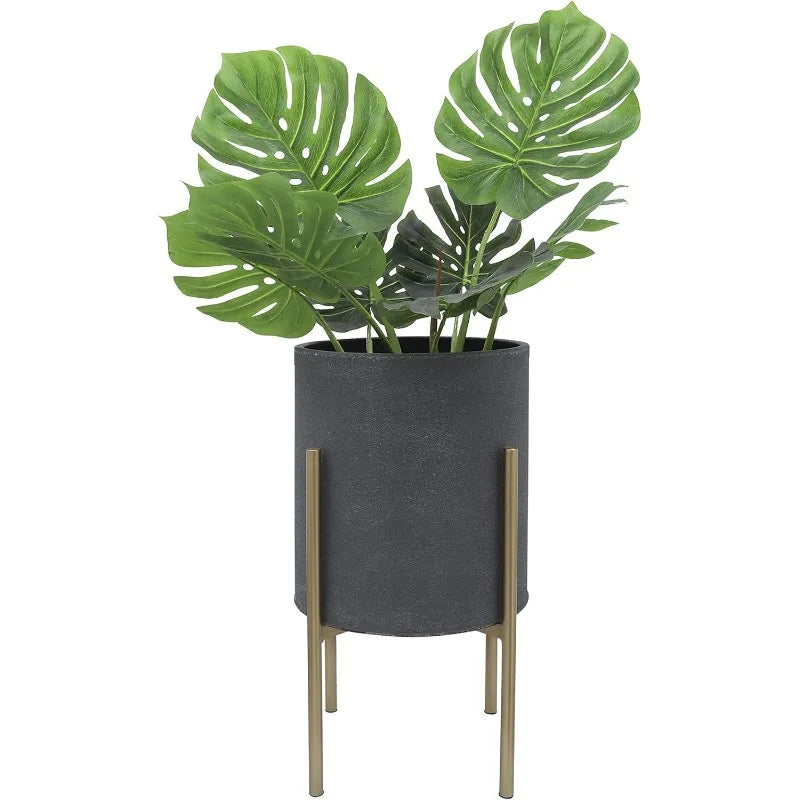Dark Gray and Gold Metal Planter Pot Stands (Set of 2)