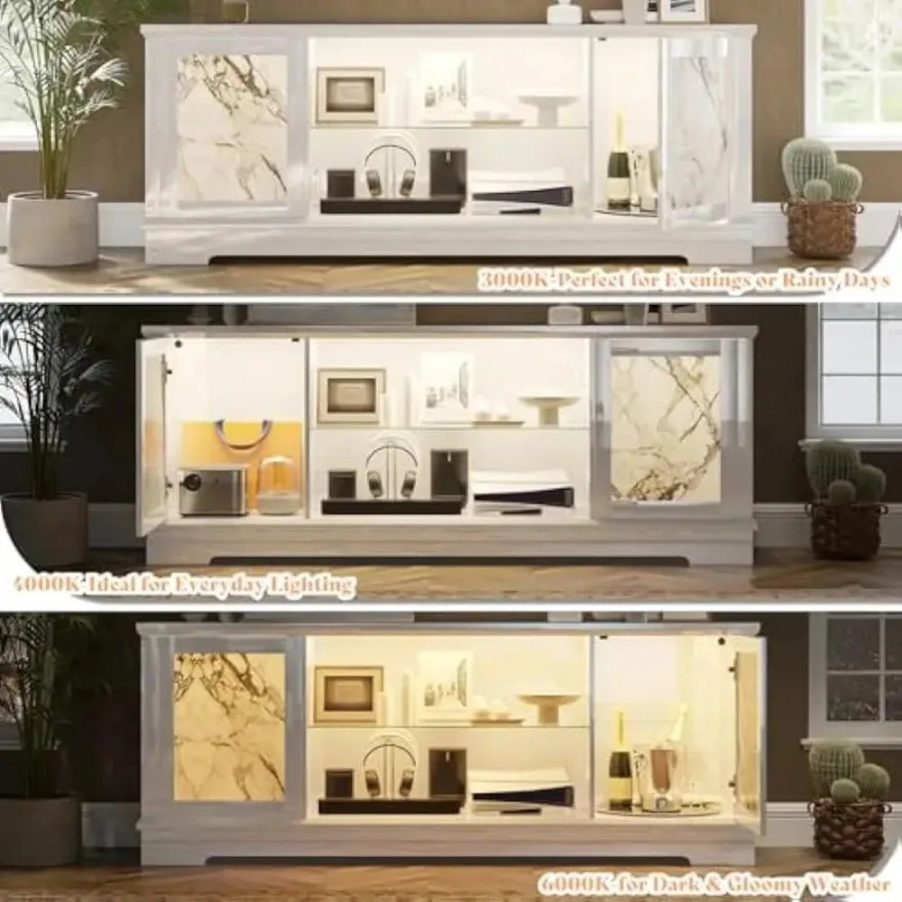 Luxury 63" High Gloss Entertainment Center w/ LED Lights & Pine Legs