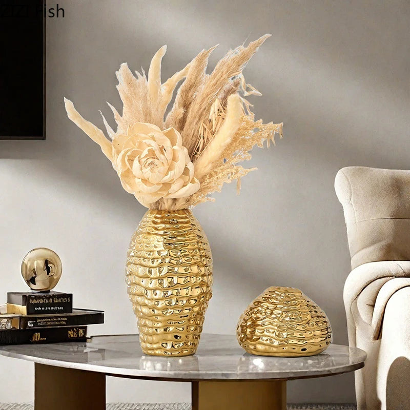 Golden Wrinkle Ceramic Vase