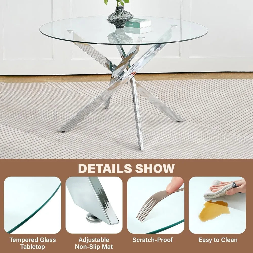 5-Piece Round Dining Table w/Tempered Glass