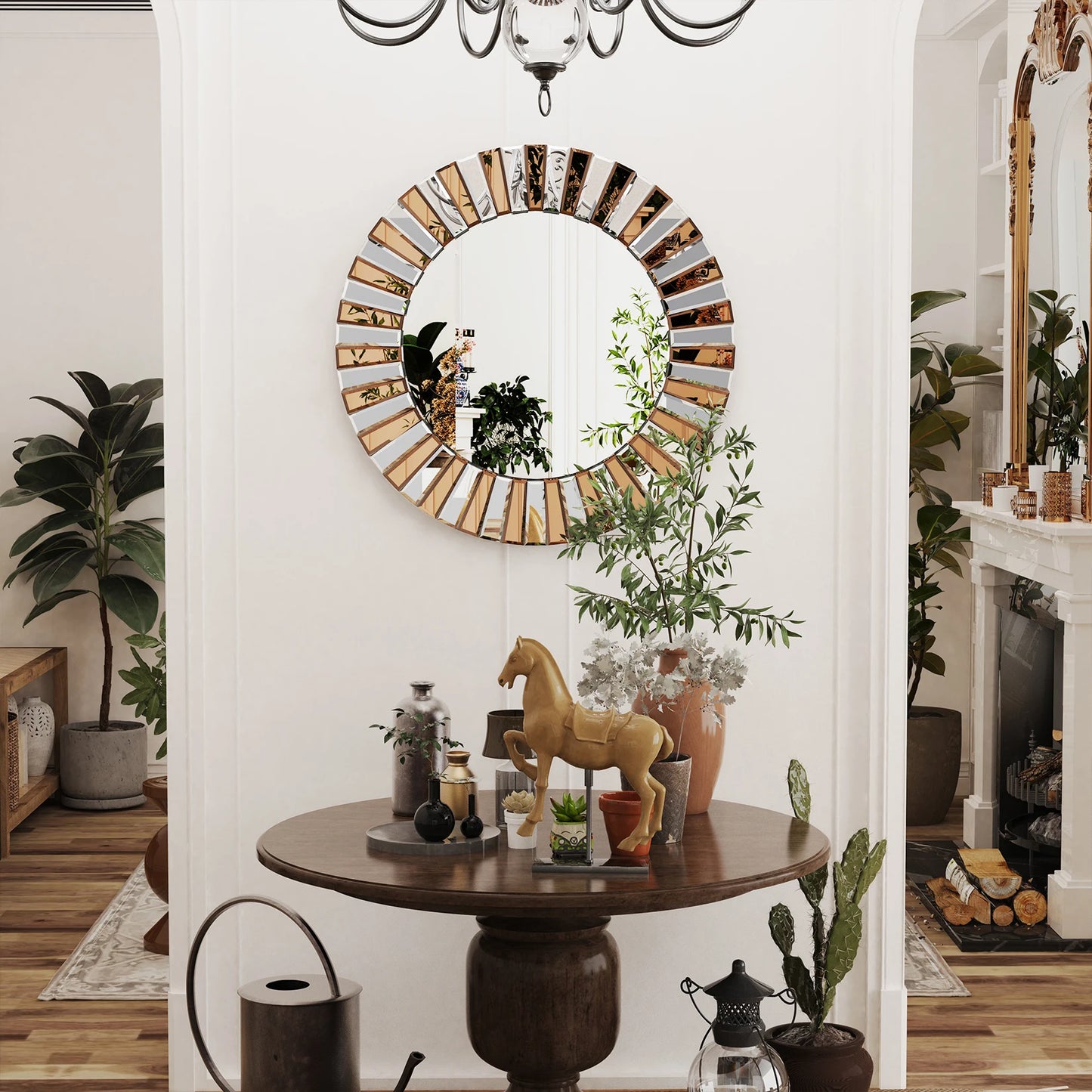 Round Sunburst Wall Mirror Beveled Edge Glass