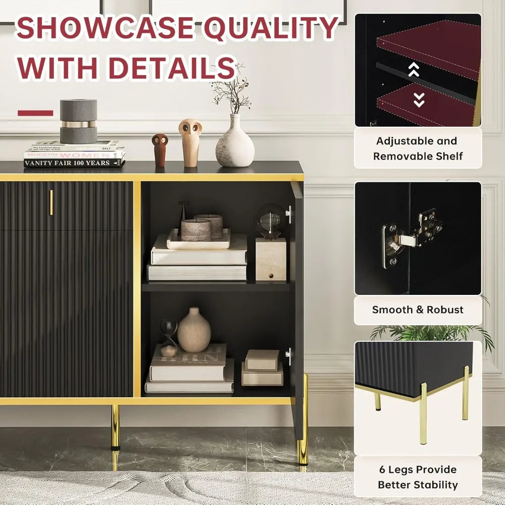 60” Fluted Sideboard Buffet Cabinet with Adjustable Shelves