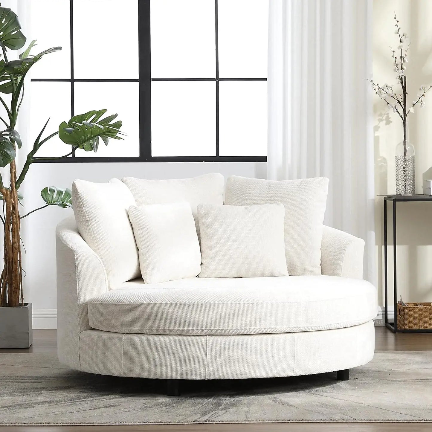 Oversized Chenille Barrel Chair w/ Optional Ottoman