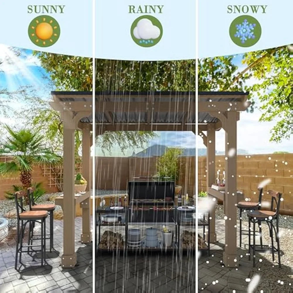 8' x 5' Wooden Grill Gazebo w/Sloping Hardtop Metal Roof