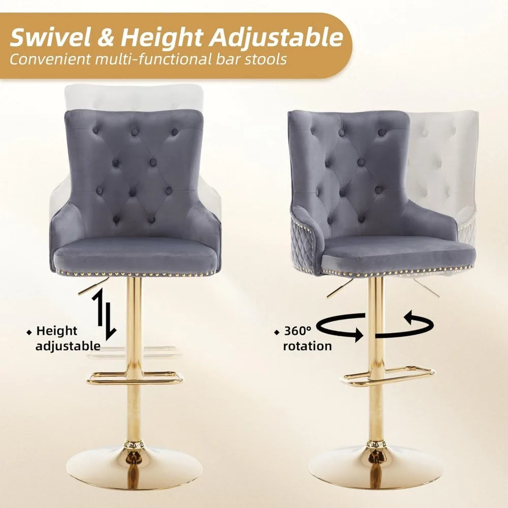 Velvet Nailhead Upholstered Height Adjustable Bar Stools (Set of 4)