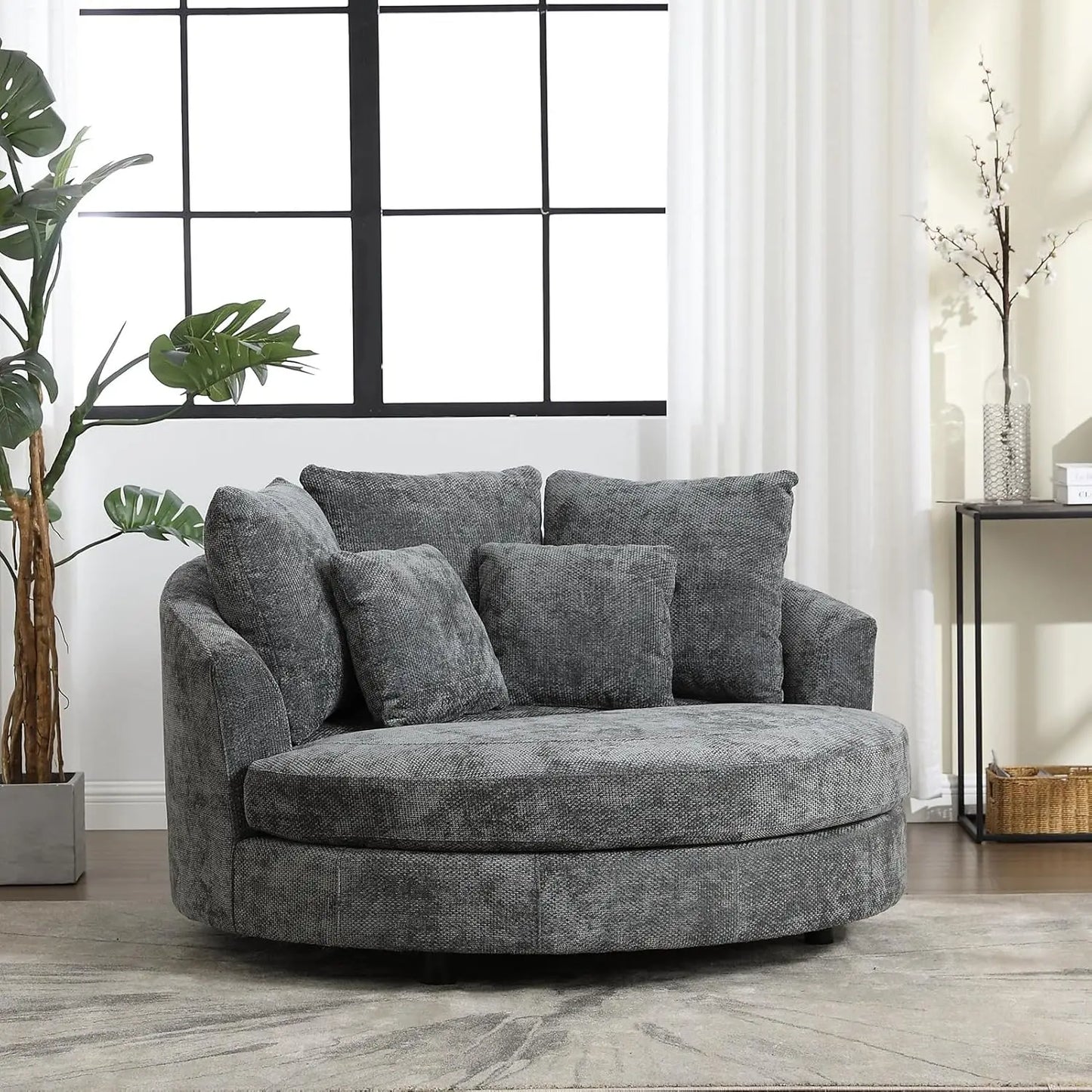 Oversized Chenille Barrel Chair w/ Optional Ottoman