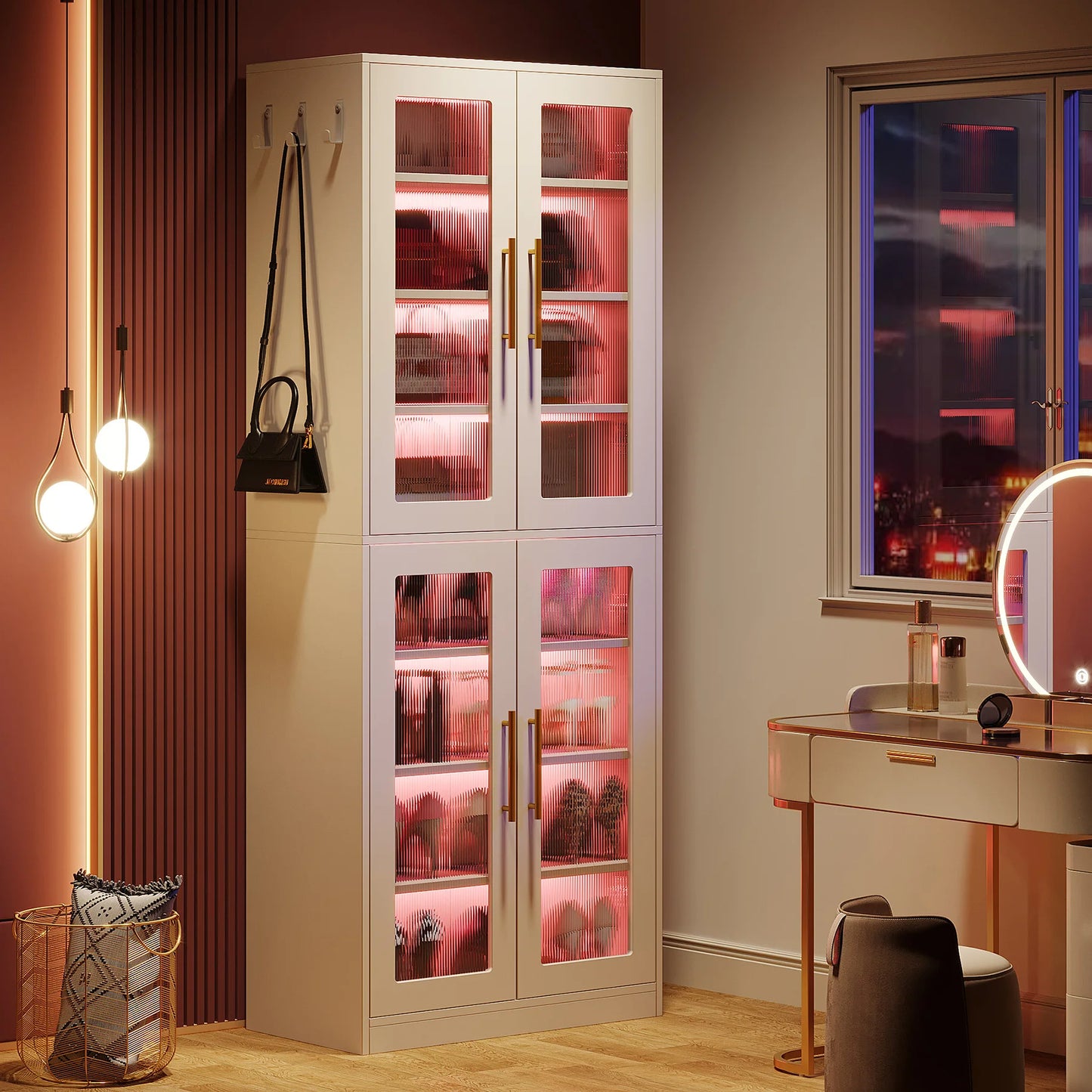 8-Tier Entryway Shoe Cabinet w/Acrylic Doors & LED Lights