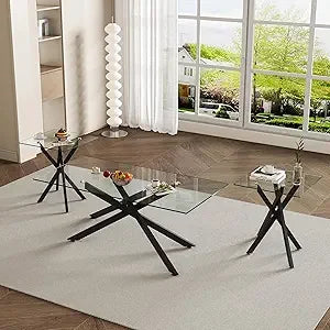 Glass Coffee Table & 2 End Tables Living Room Set