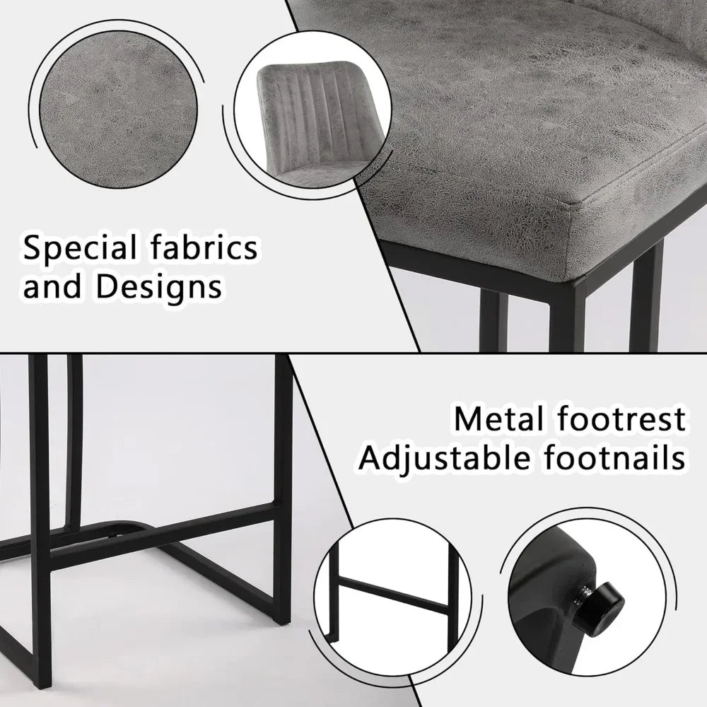 Upholstered Fabric Counter Height Bar Stools w/Footrest & Metal Legs