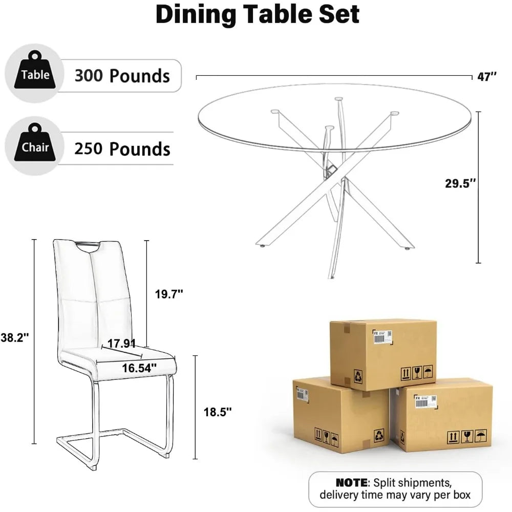 5-Piece Round Dining Table w/Tempered Glass