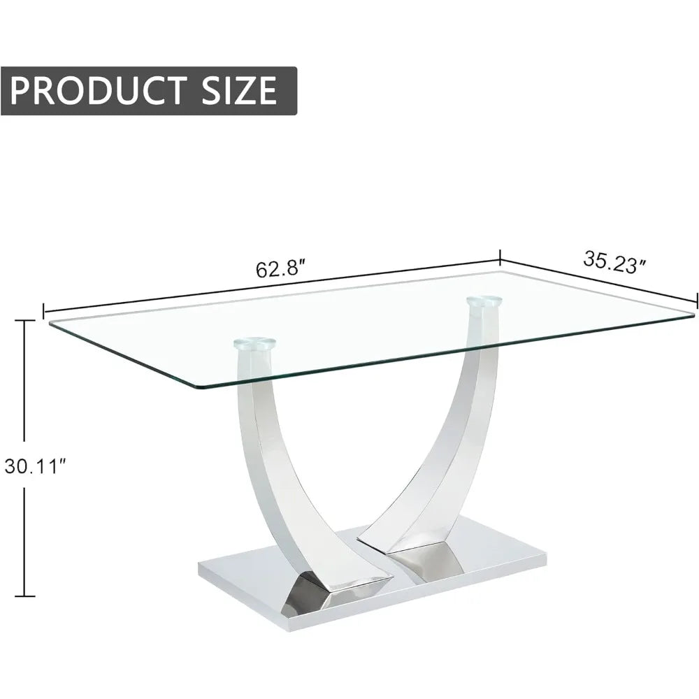 Glass Dining Table with Tempered Glass Tabletop