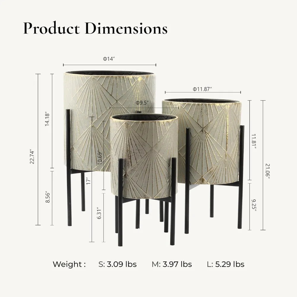Floor Plants Pots with Stands (Set of 3)