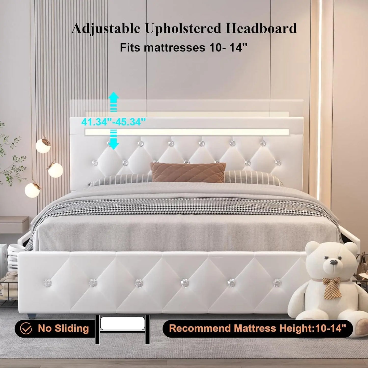 Full Size Bed Frame with 4 Drawers and LED Lighting