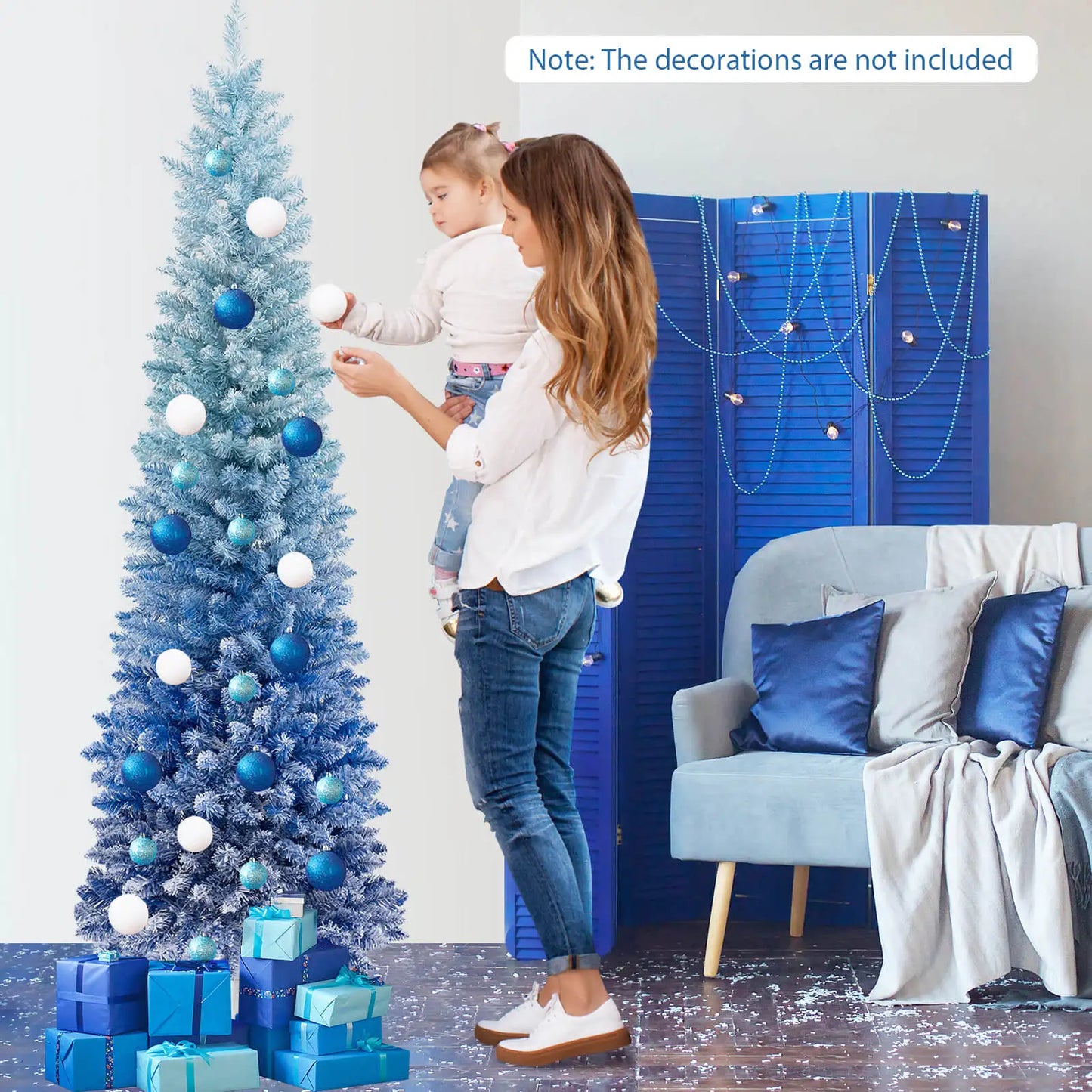 6ft. Blue Gradient Snow Flocked Artificial Christmas Tree w/435 Lush Branch Tips