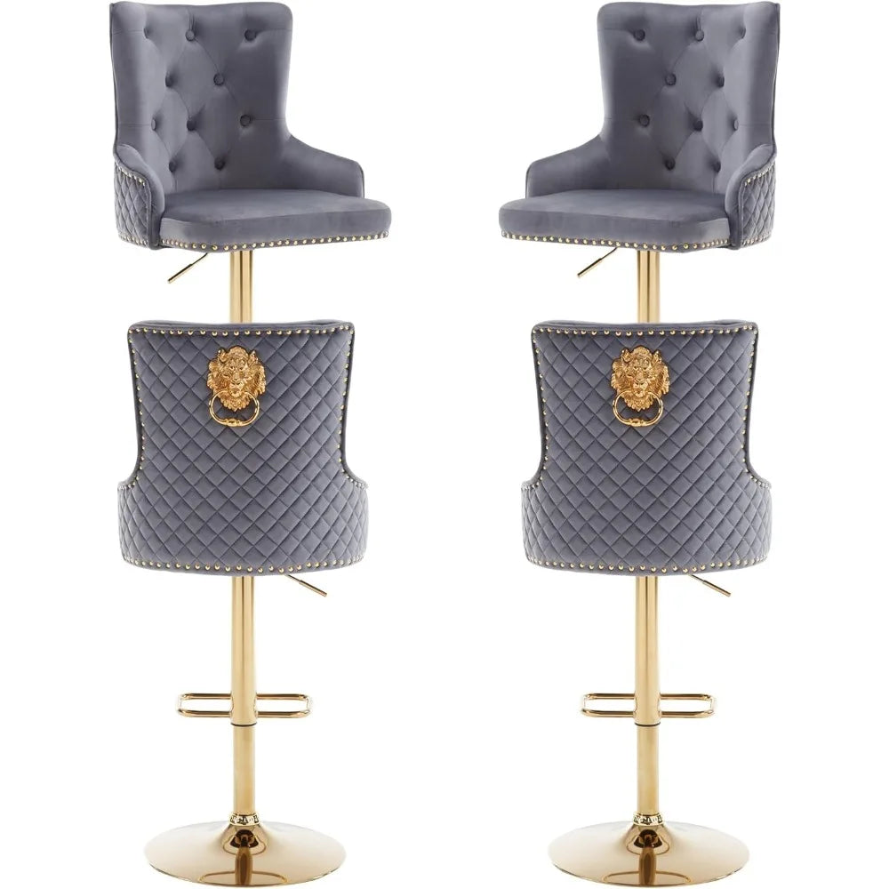 Velvet Nailhead Upholstered Height Adjustable Bar Stools (Set of 4)