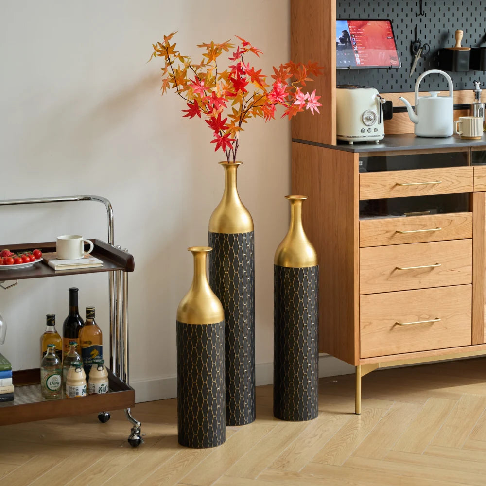 Black and Gold Metal Vase - Set of 3 Floor Vases