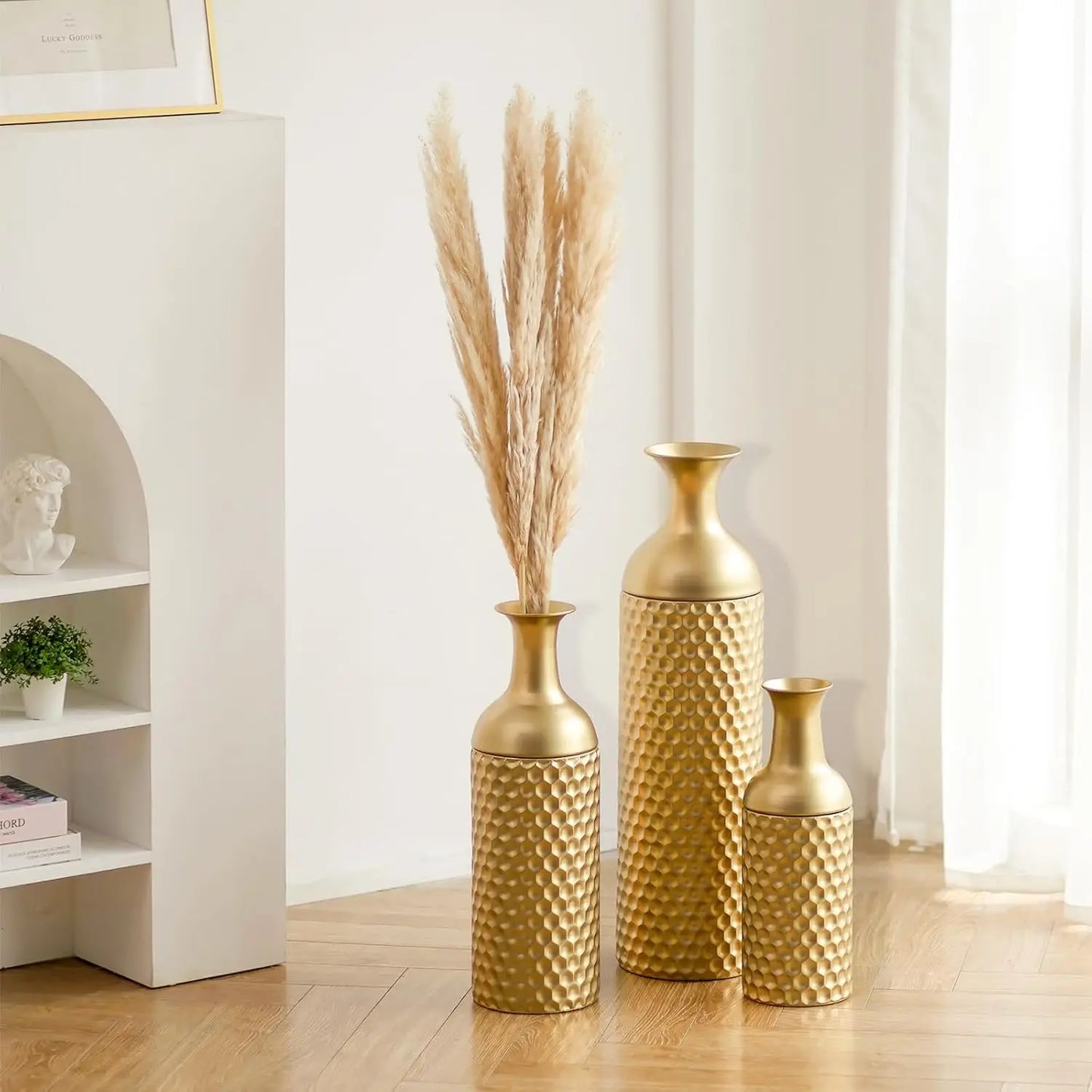 Set of 3 Modern Honeycomb Texture Vases