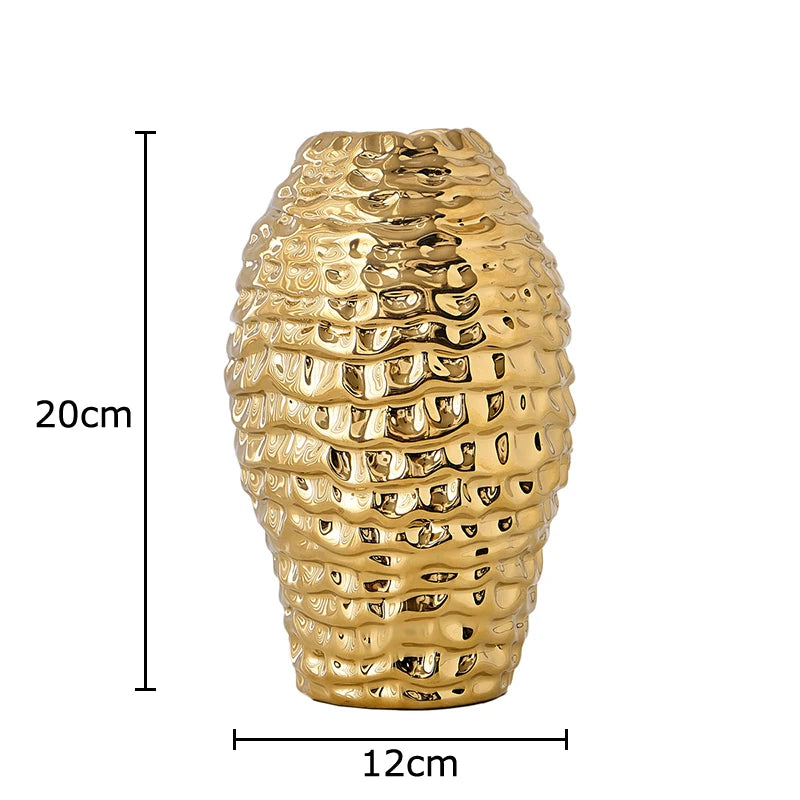 Golden Wrinkle Ceramic Vase