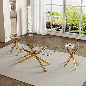 Glass Coffee Table & 2 End Tables Living Room Set