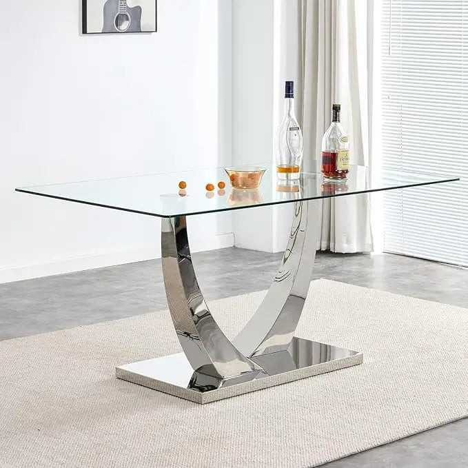 Glass Dining Table with Tempered Glass Tabletop