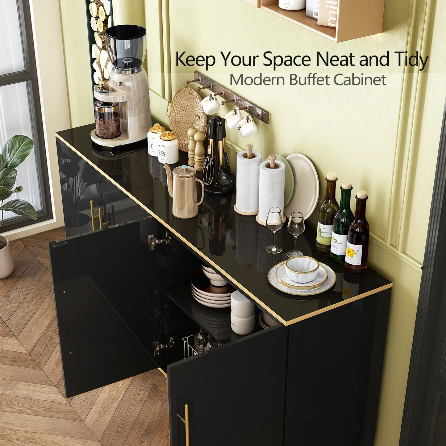 Luxury 63" Buffet Sideboard Cabinet with Adjustable Shelves