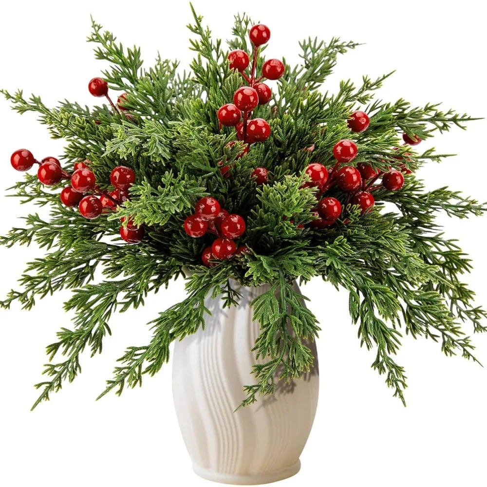 20-Pcs Christmas Artificial Pine Evergreen, Norfolk Pine, Cypress Leaves Stems