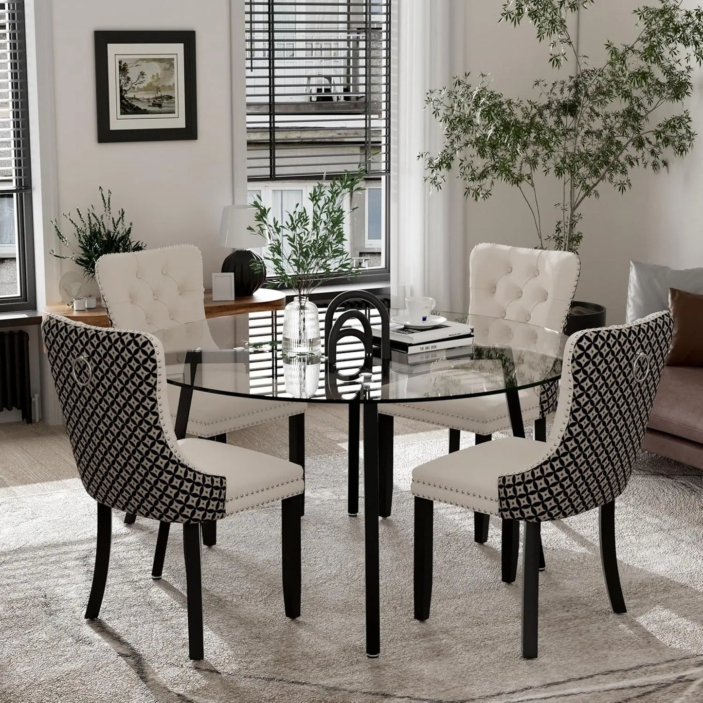 Elegant Circular Glass Top Dining Set for 4