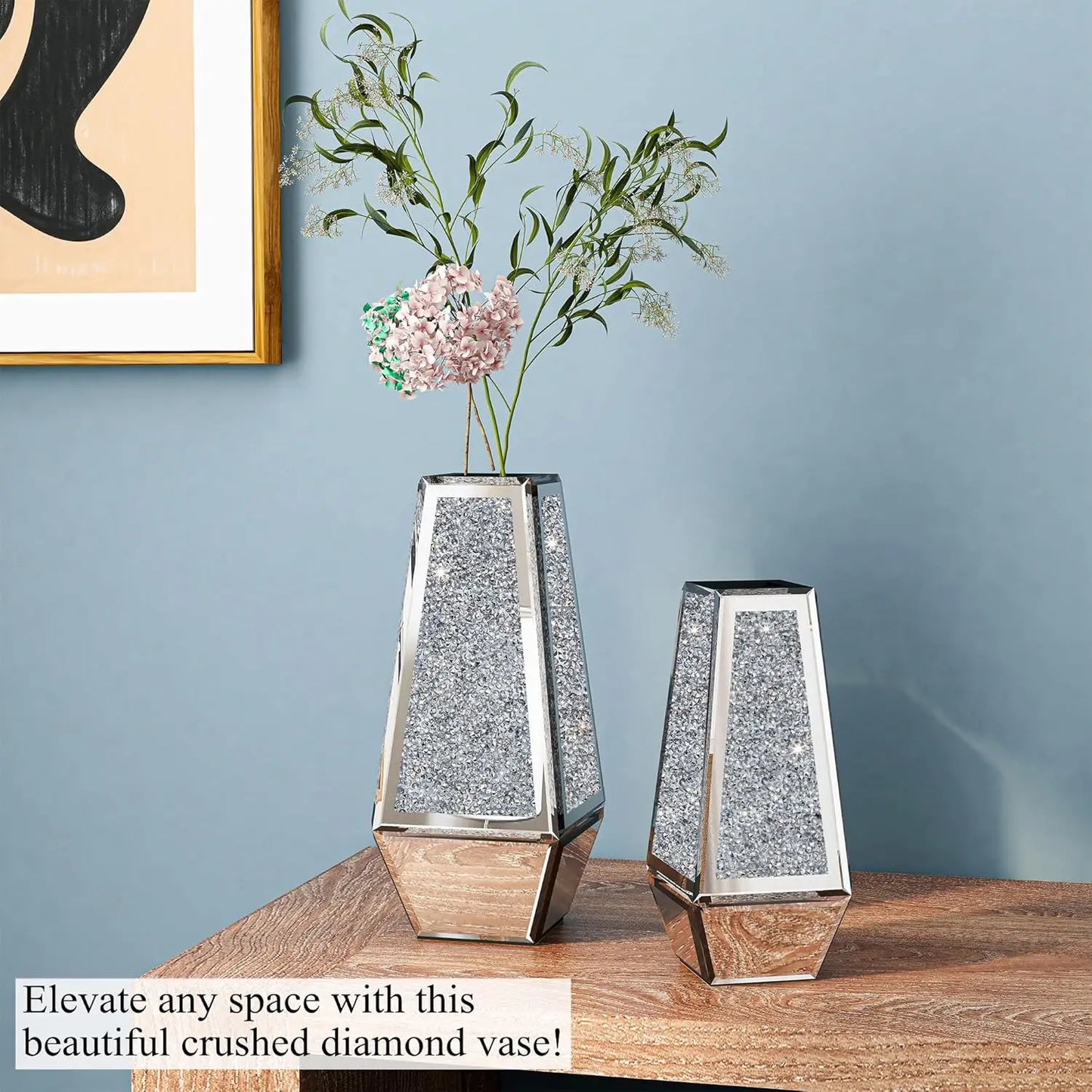 Silver Crushed Diamond Mirrored Vases (Set Of 2)