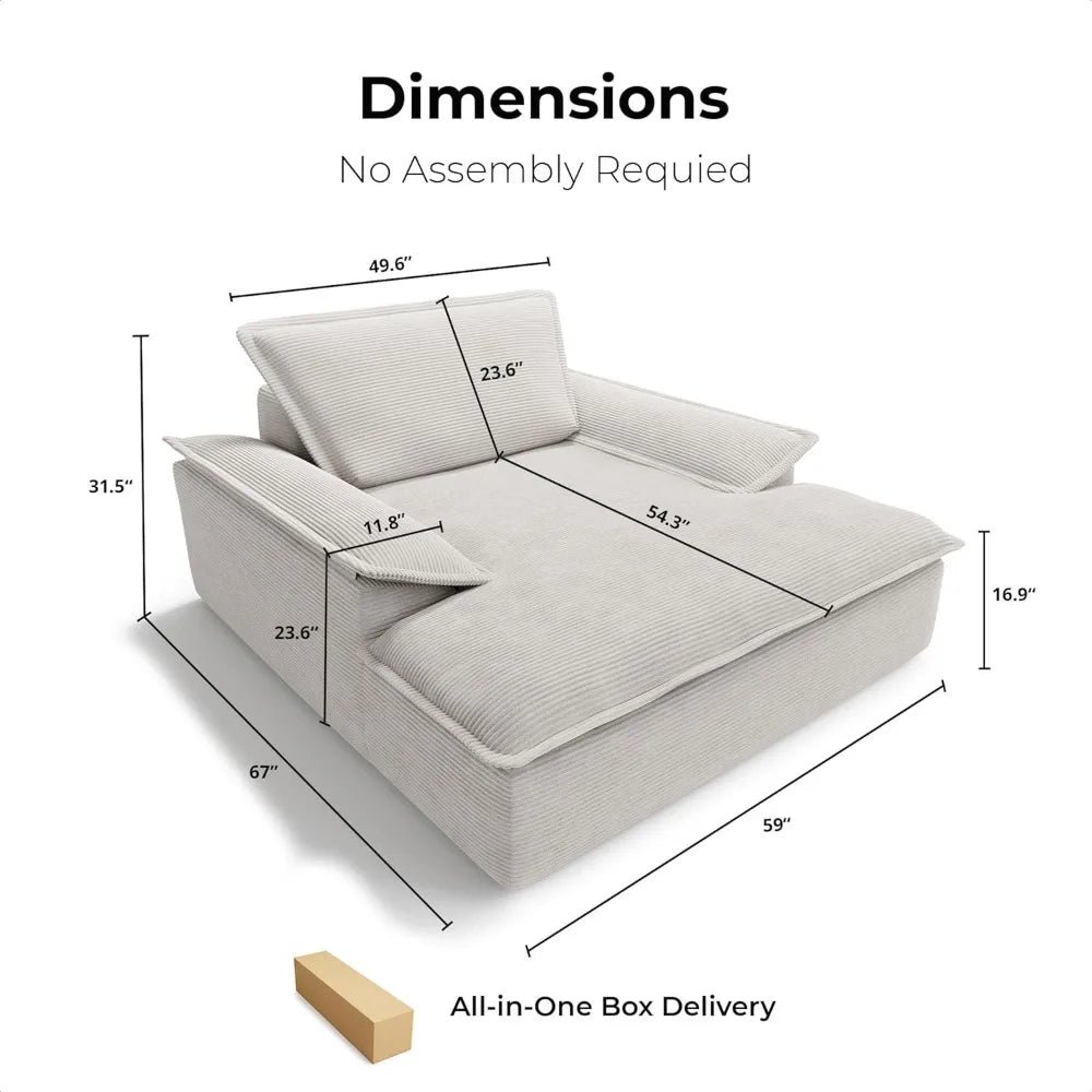 59" Corduroy Oversized Chaise Lounge Sleeper Chair