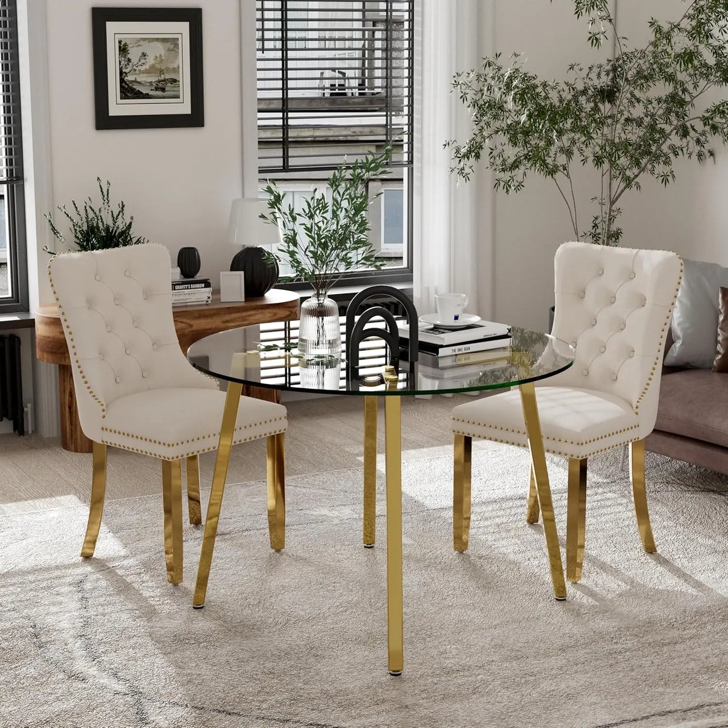 Elegant Circular Glass Top Dining Set for 4